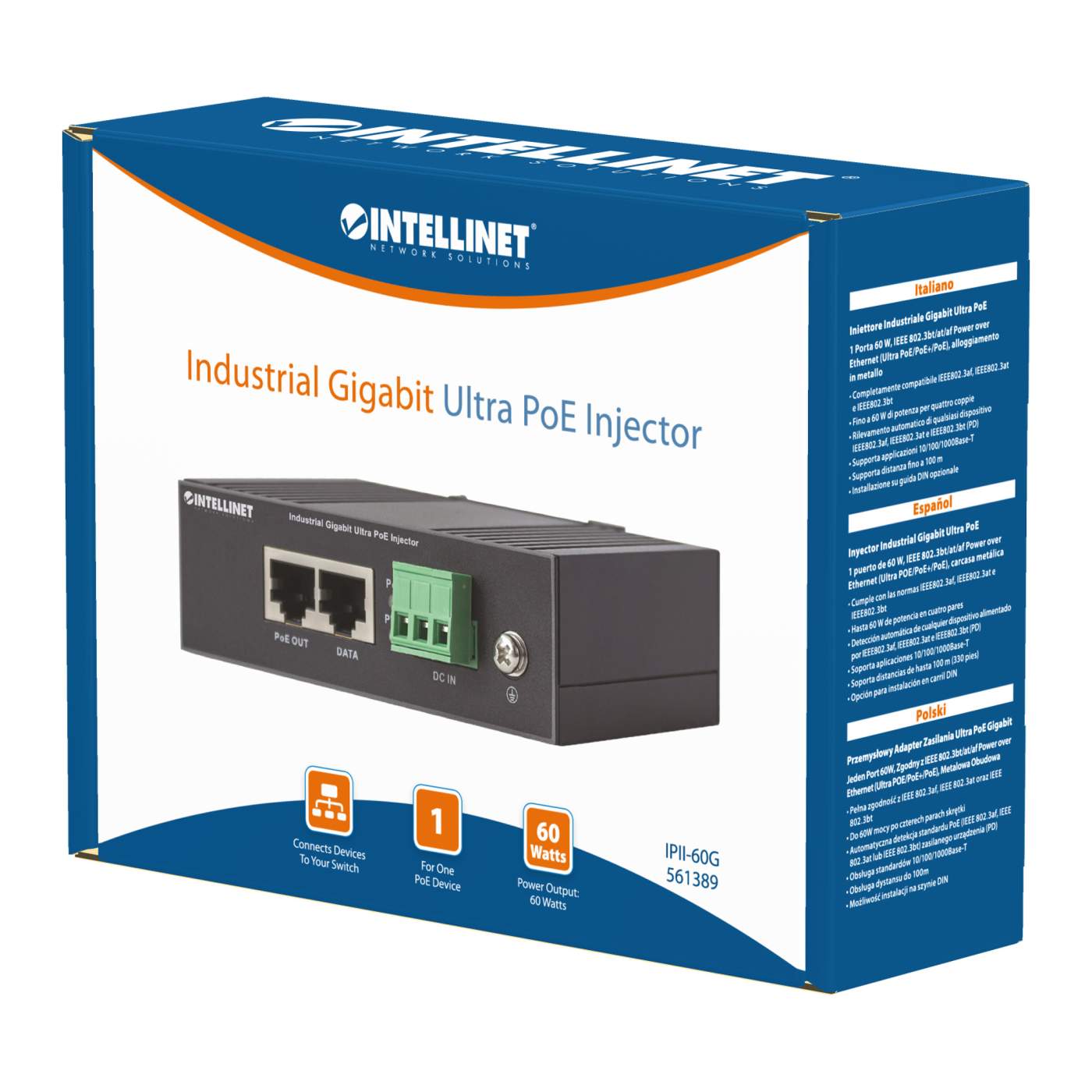 Intellinet Industrial Gigabit Ultra PoE Injector