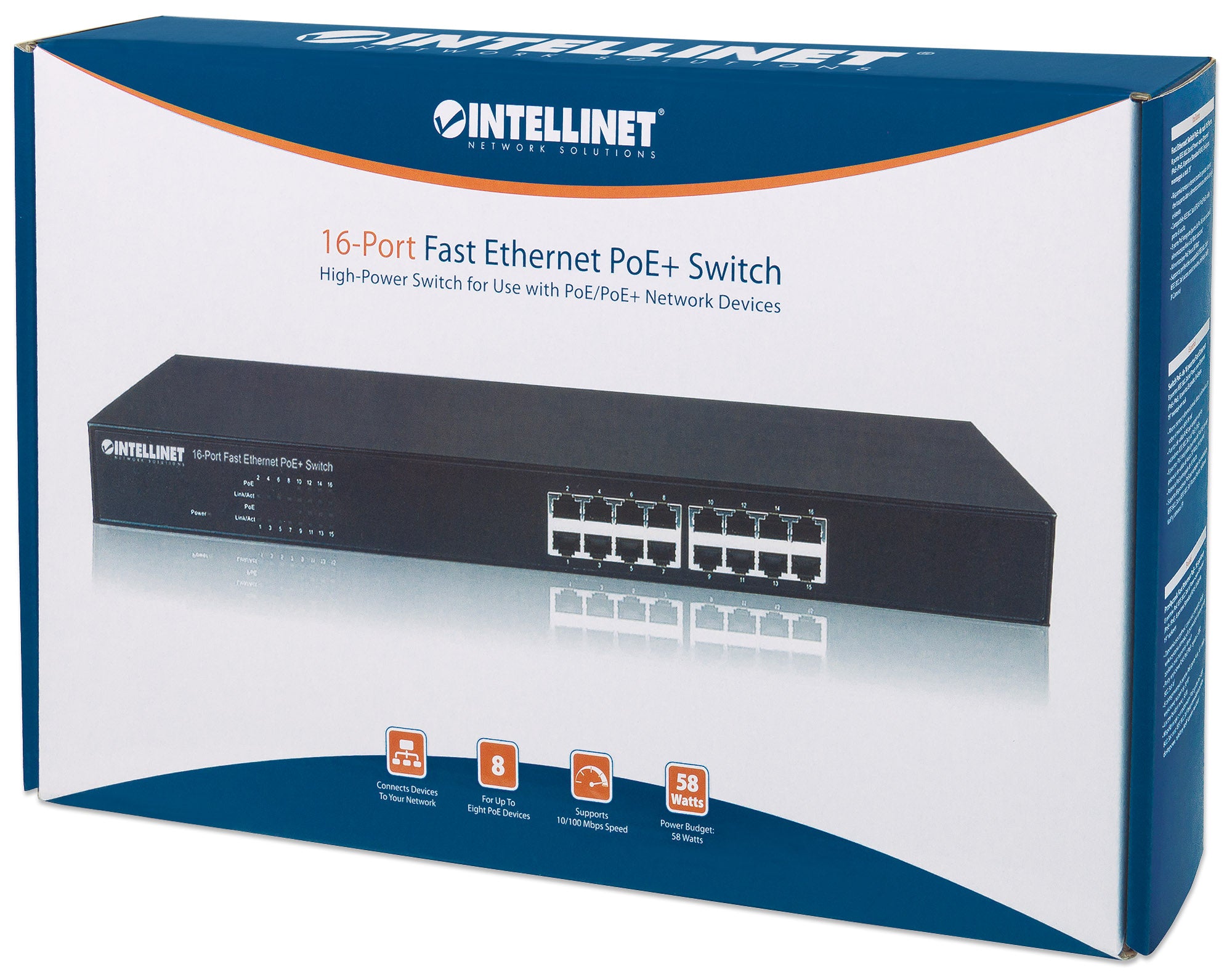 16-Port Fast Ethernet PoE+ Switch with 8 PoE Ports (Refurbished)