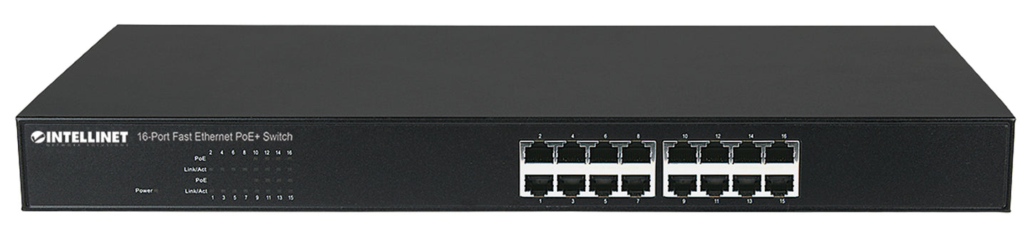 16-Port Fast Ethernet PoE+ Switch with 8 PoE Ports (Refurbished)