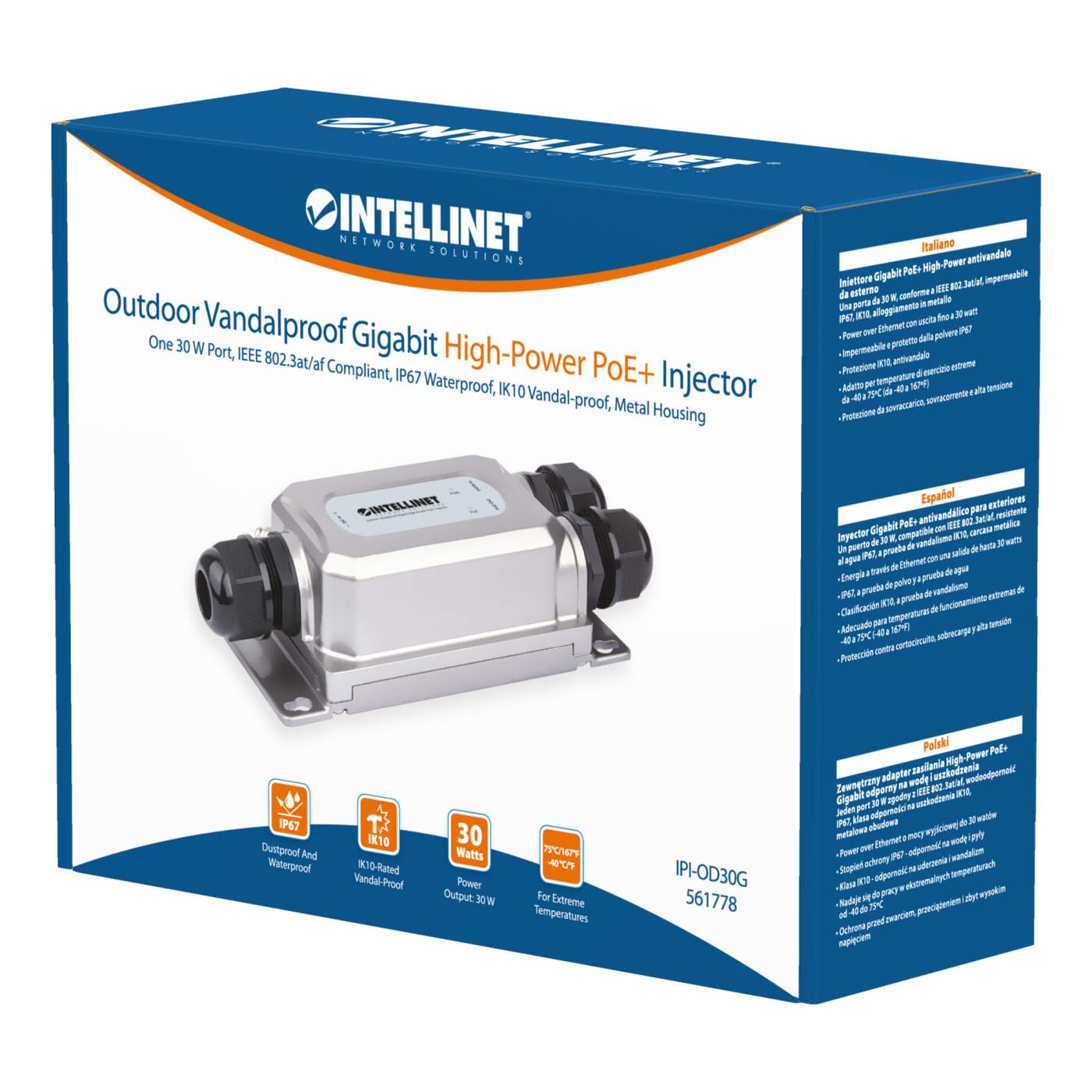 Outdoor V&alproof GbE High-Power PoE+ Injector