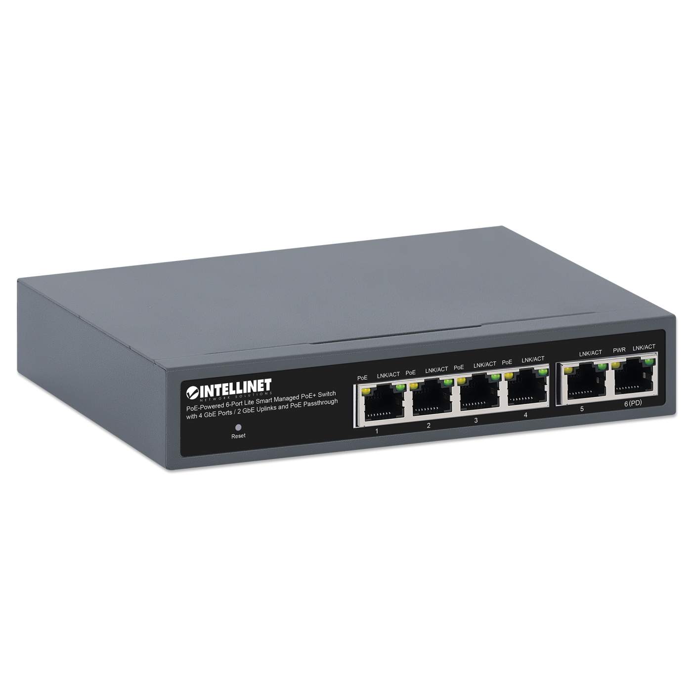 PoE-Powered 6-Port Lite Smart Managed PoE+ Switch with 4 GbE Ports / 2 GbE Uplinks and PoE Passthrough Image 2